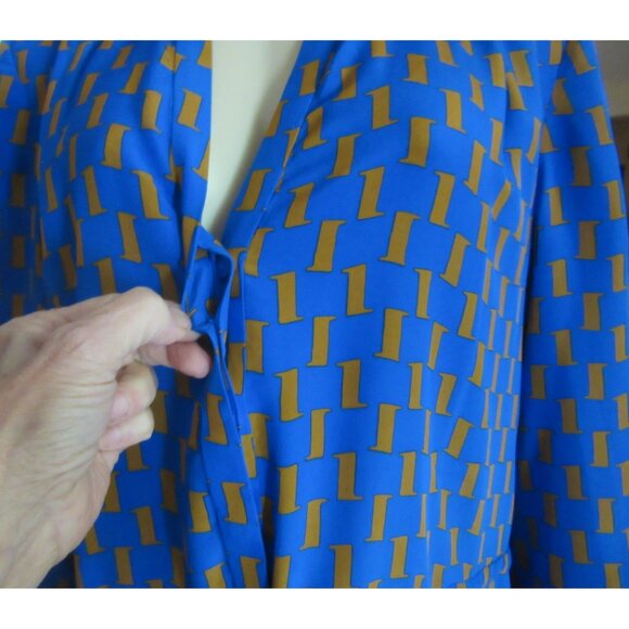 Diane Von Furstenberg Blue/Brown Silk Dress W/ Tie Size 12 - Picture 4 of 9